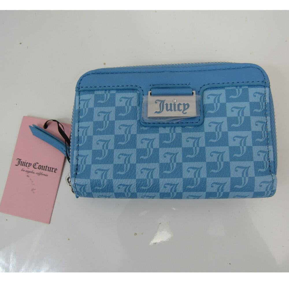 NWT Juicy Couture Wallet Heritage Blue Juicy Double Medium Zip Around Wallet